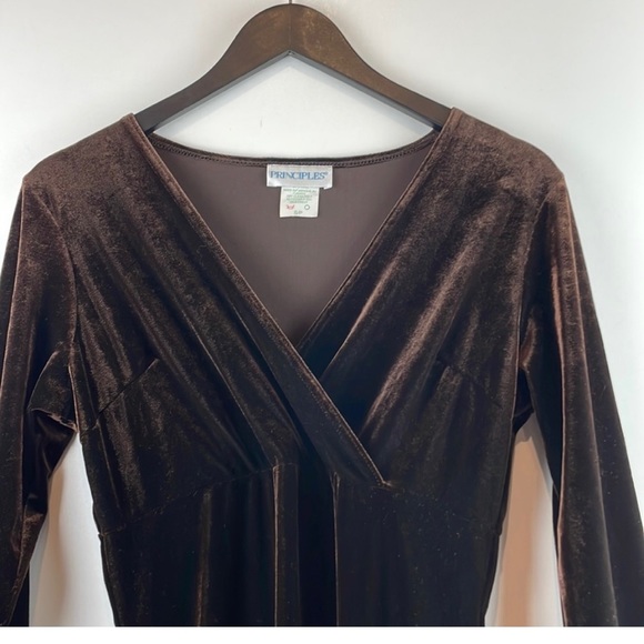VINTAGE 90s Chocolate Brown Velour Gown - Picture 7 of 11
